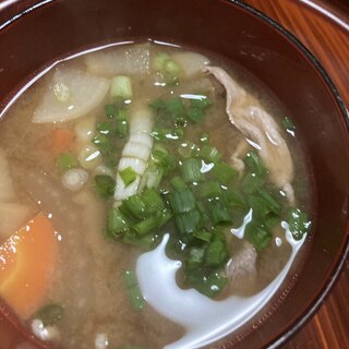 青ネギと根菜の豚汁！